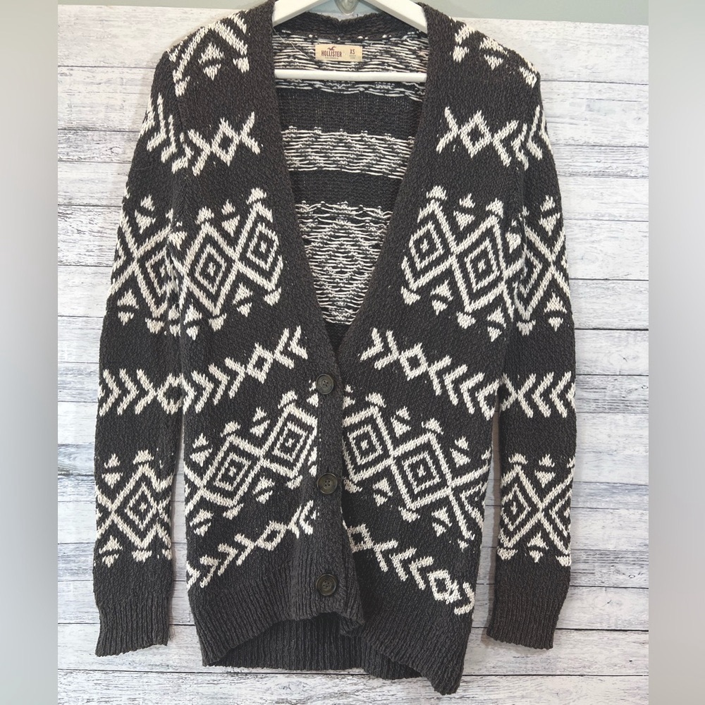 Hollister Chunky Knit Nordic Inspired Long Line Cardigan Sweater